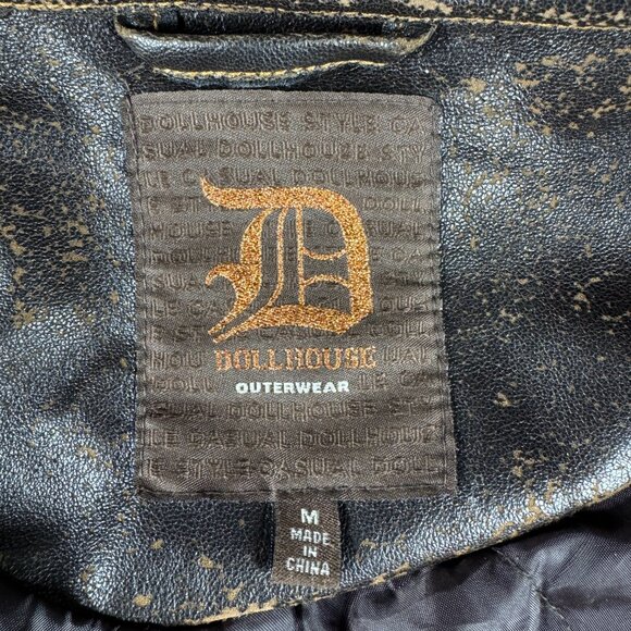 Dollhouse Distressed Moto Utility Belted Faux Leather Jacket Women’s M Brown - Picture 10 of 16